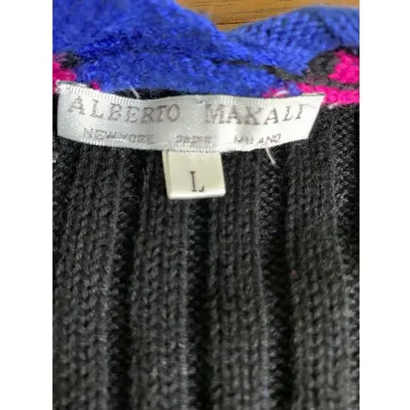 Alberto Makali Color Block Asymmetrical Wrap Sweater Cobalt Blue Black Magenta L - Picture 2 of 8